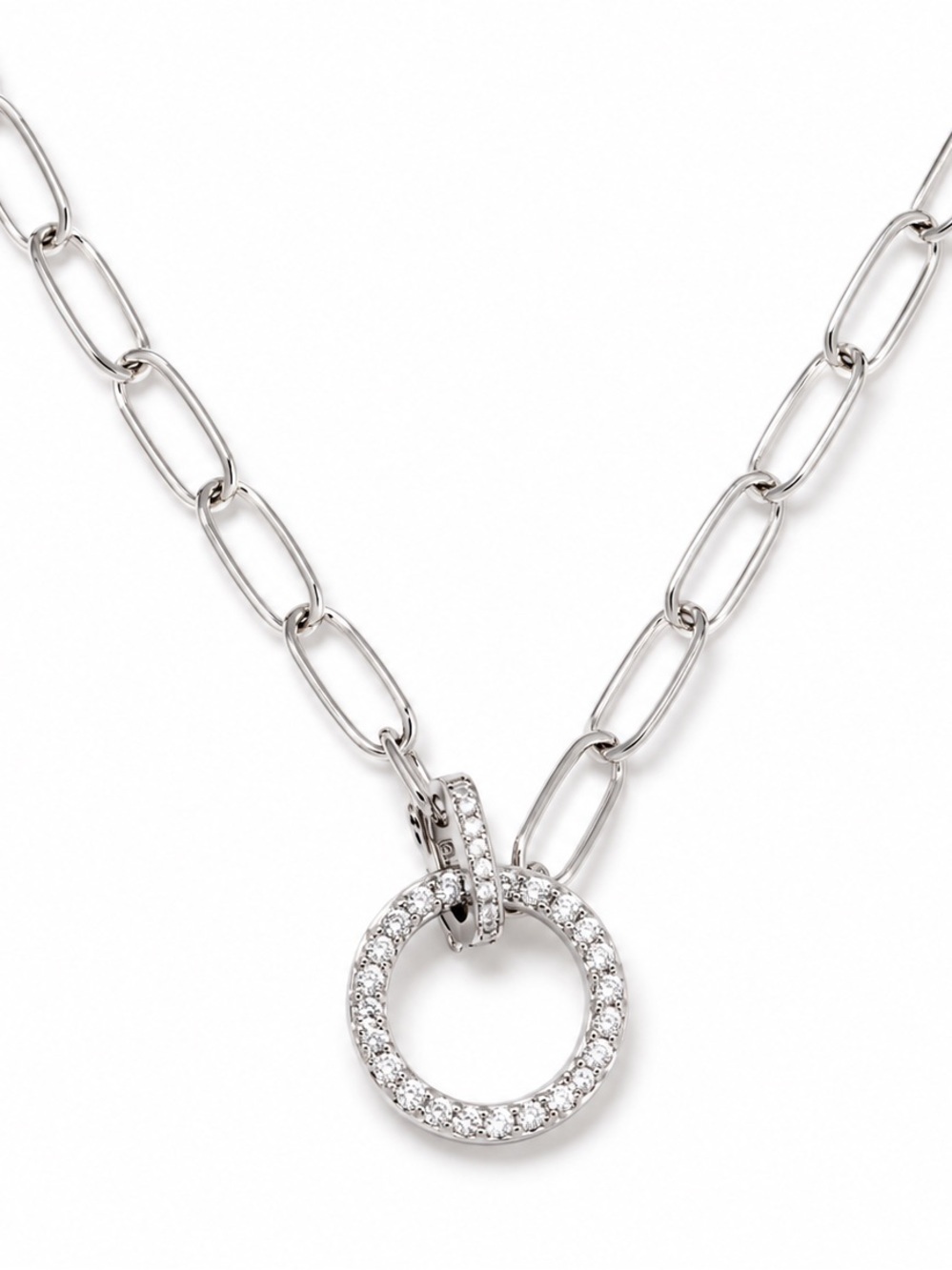 Diamonique Sterling Silver CZ Paperclip Toggle Necklace 24” New Box